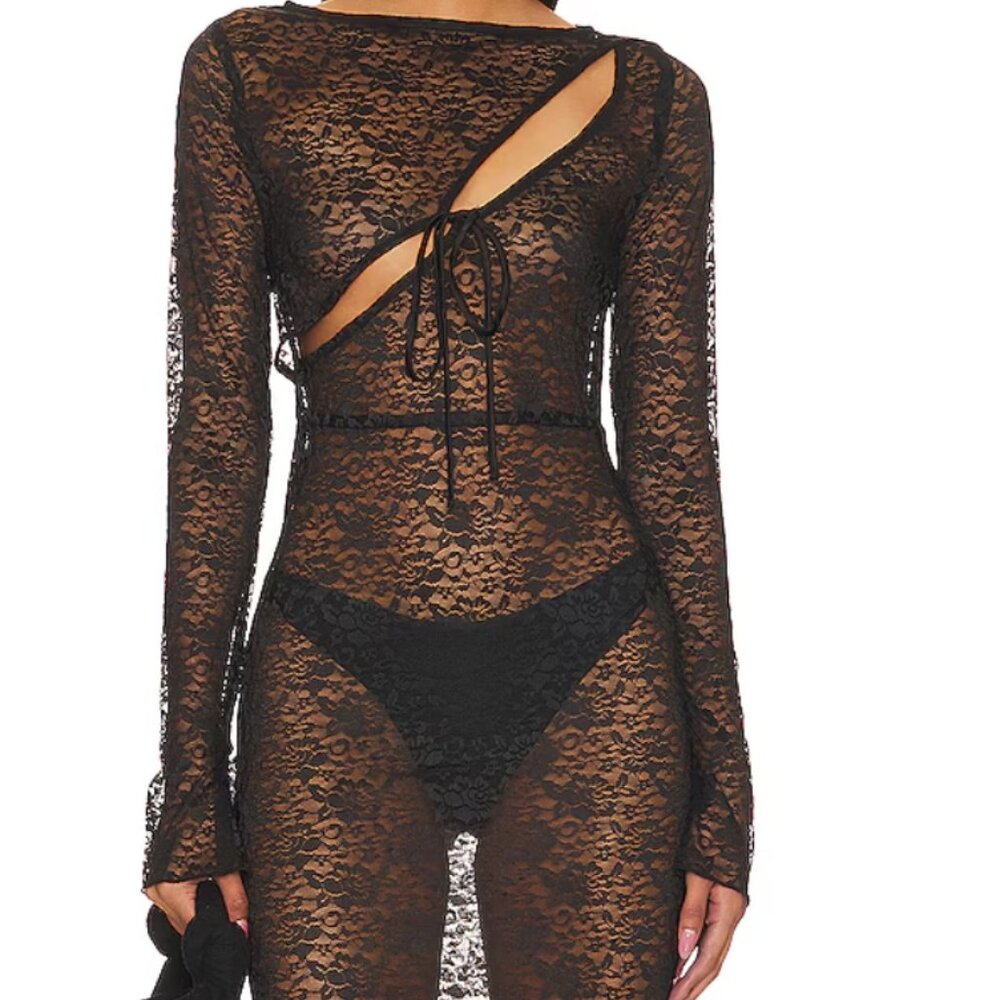 Lioness Black Sheer Lace Maxi Dress with Cutout